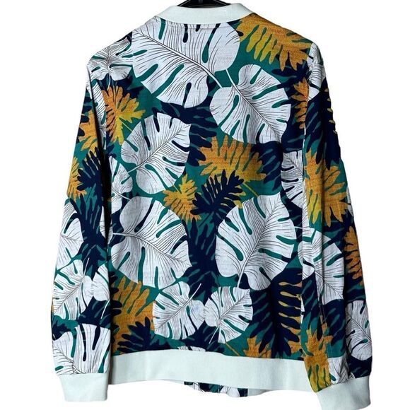 Womens Tropical Leaf Print lightweight Spring Casual Bomber Jacket‎ Large - Picture 2 of 7